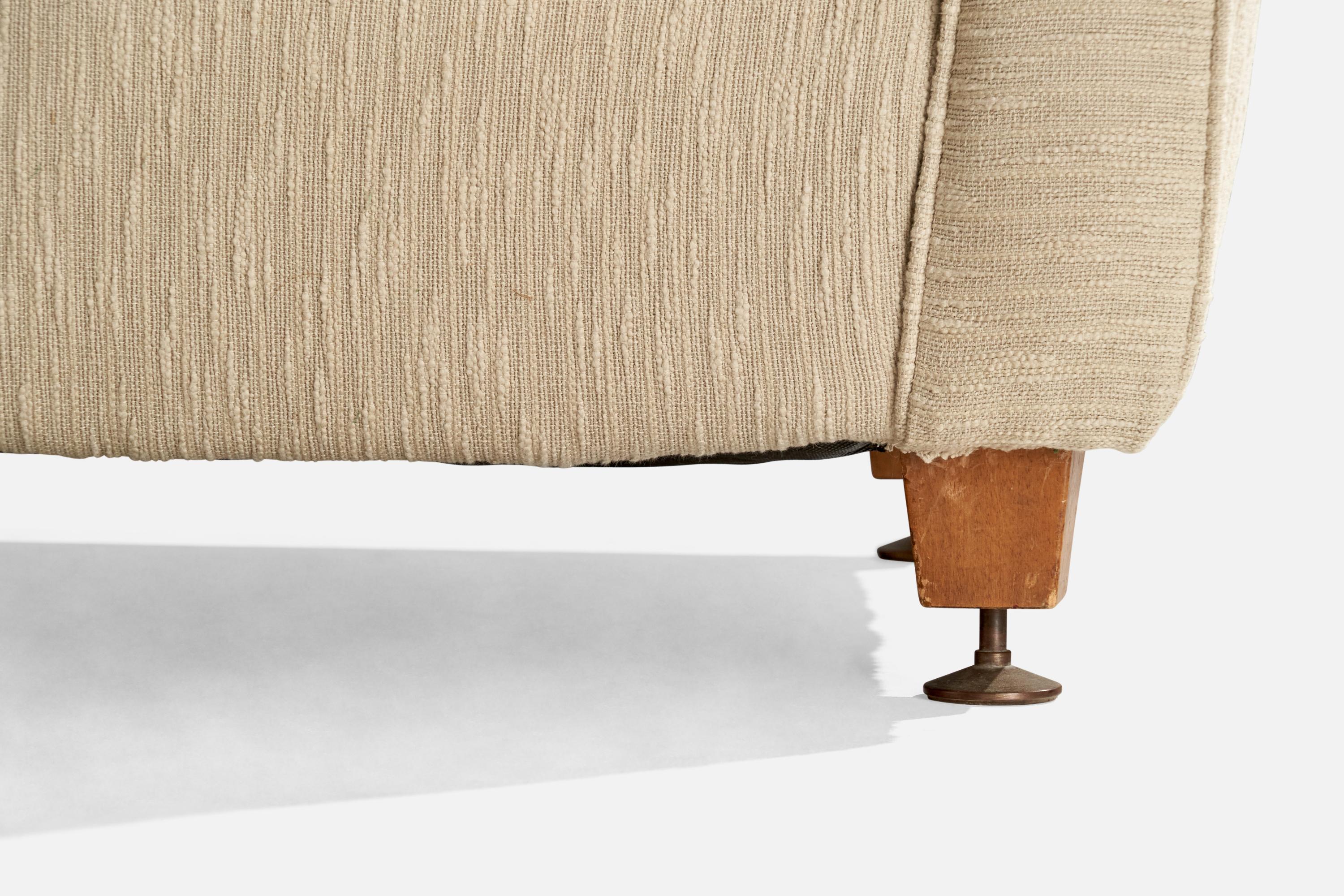 Italian Designer, Sofa, Fabric, Wood, Brass, Italy, 1940s For Sale 4