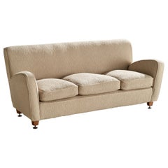 Italian Designer, Sofa, Fabric, Wood, Brass, Italy, 1940s
