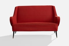 Italian Designer, Sofa, Fabric, Wood, Brass, Italy, 1950s