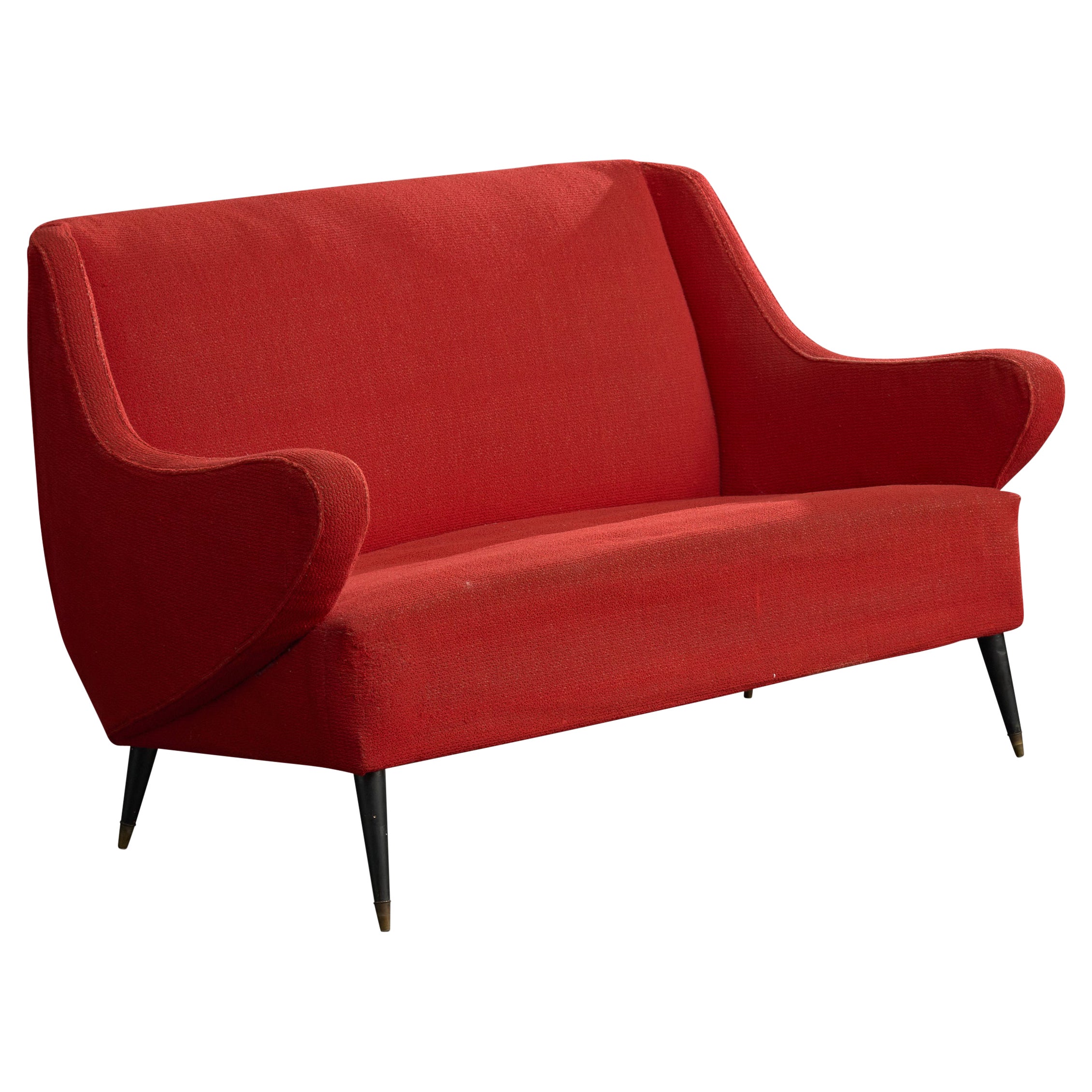 Designer italien, canapé, tissu, bois, laiton, Italie, années 1950