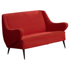 Italian Designer, Sofa, Fabric, Wood, Brass, Italy, 1950s