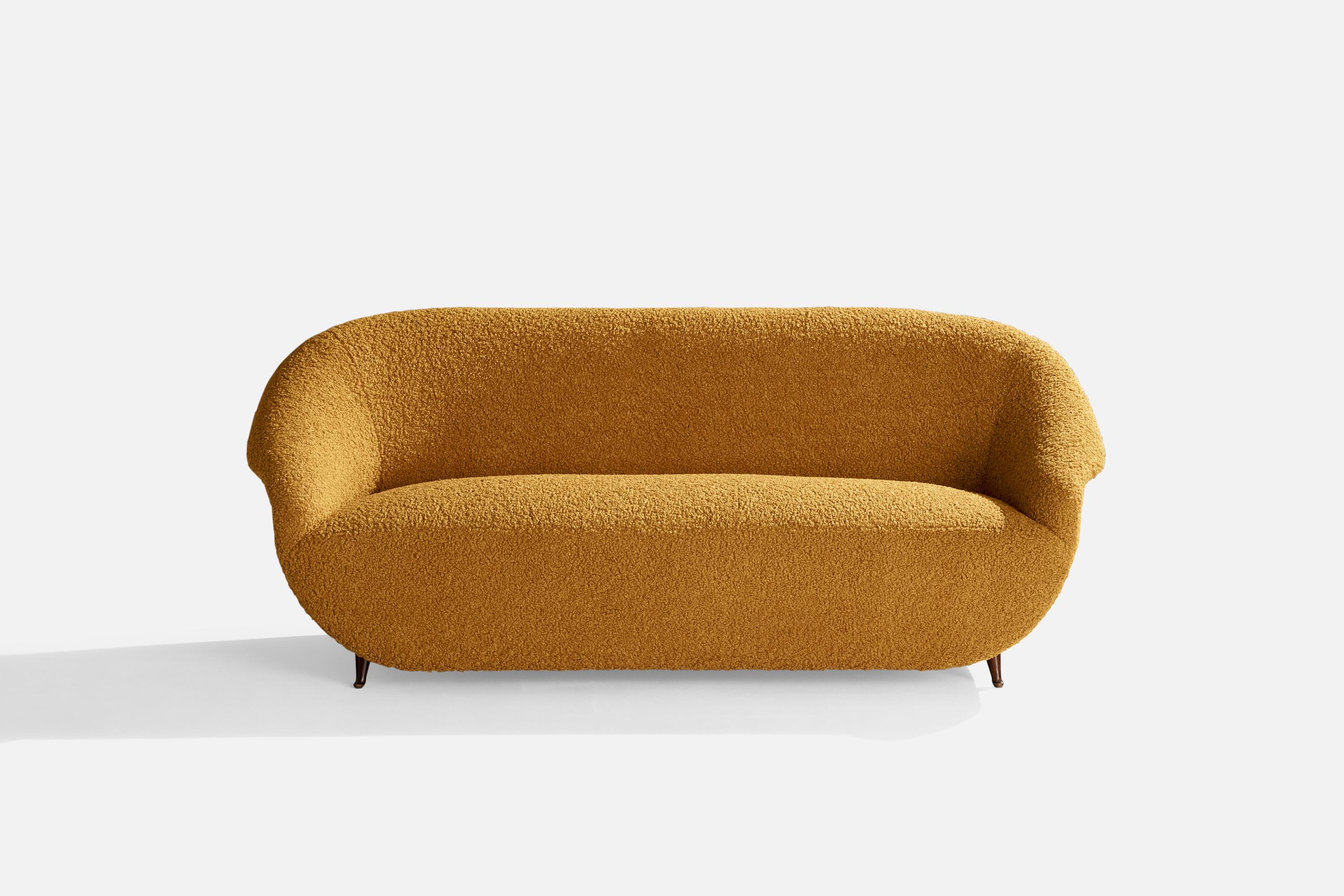 Mid-Century Modern Italian Designer, Sofa, Fabric, Wood, Italy, 1950s For Sale