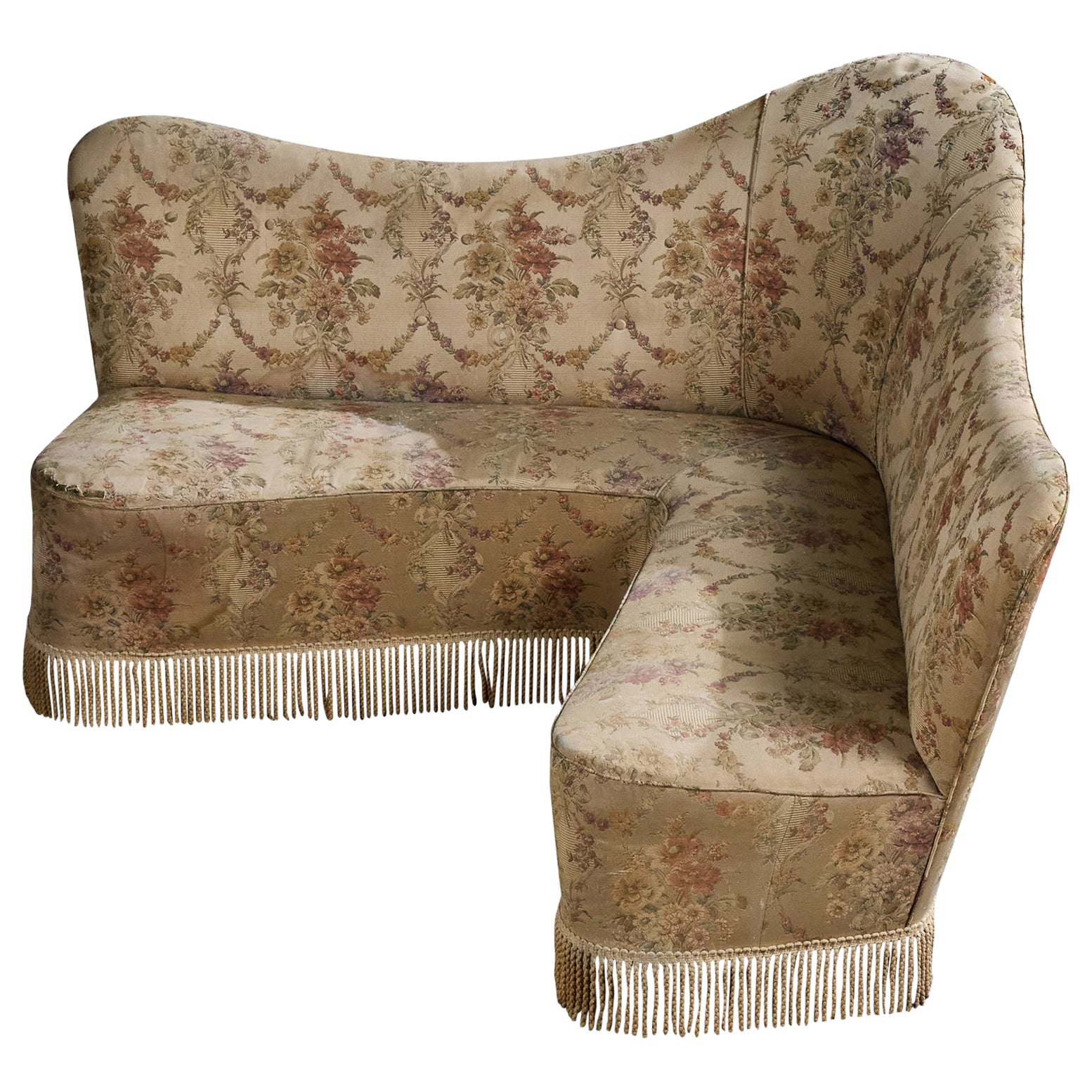 Italian Designer, Sofa, Fabric, Wood, Italy, 1950s