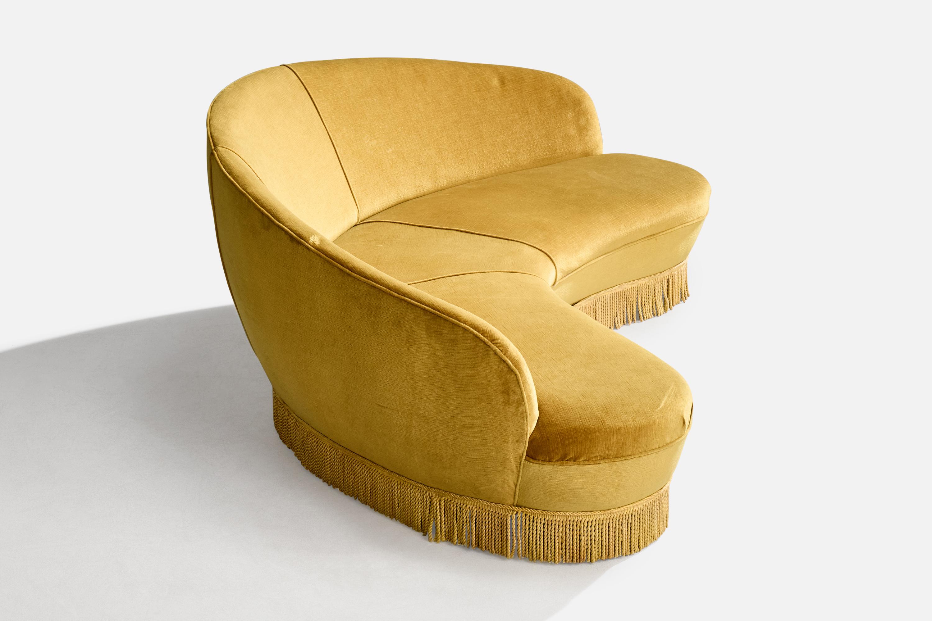 Italian Designer, Sofa, Velvet, Wood, Italy, 1950s For Sale 1