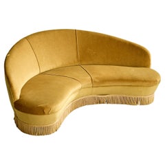 Used Italian Designer, Sofa, Velvet, Wood, Italy, 1950s