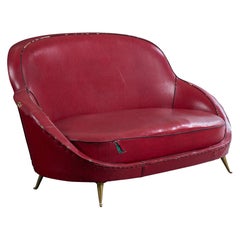 Designer italien, canapé, vinyle, laiton, Italie, années 1950