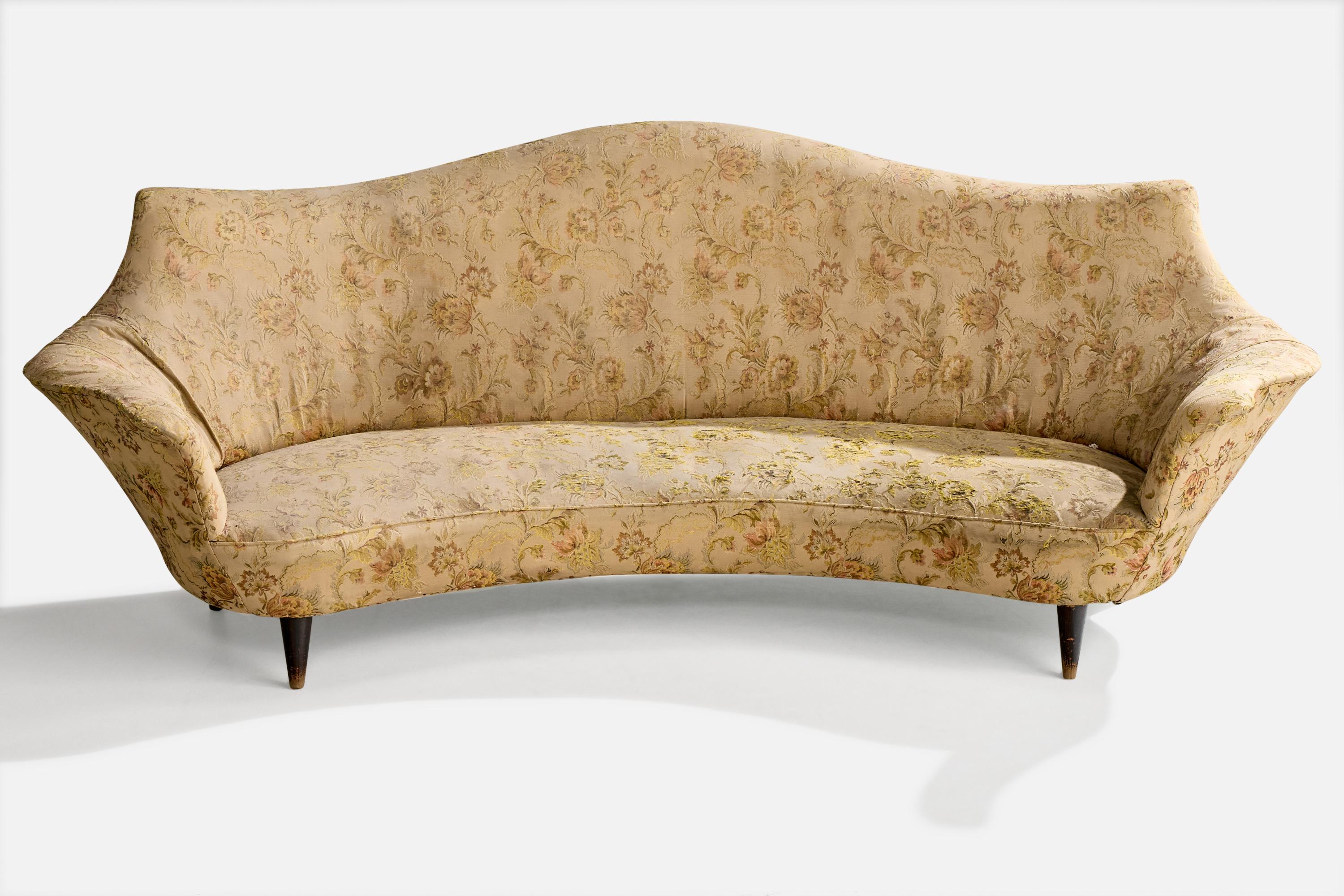 Italian Designer, Sofa, Wood, Fabric, Italy, 1940s In Fair Condition For Sale In High Point, NC