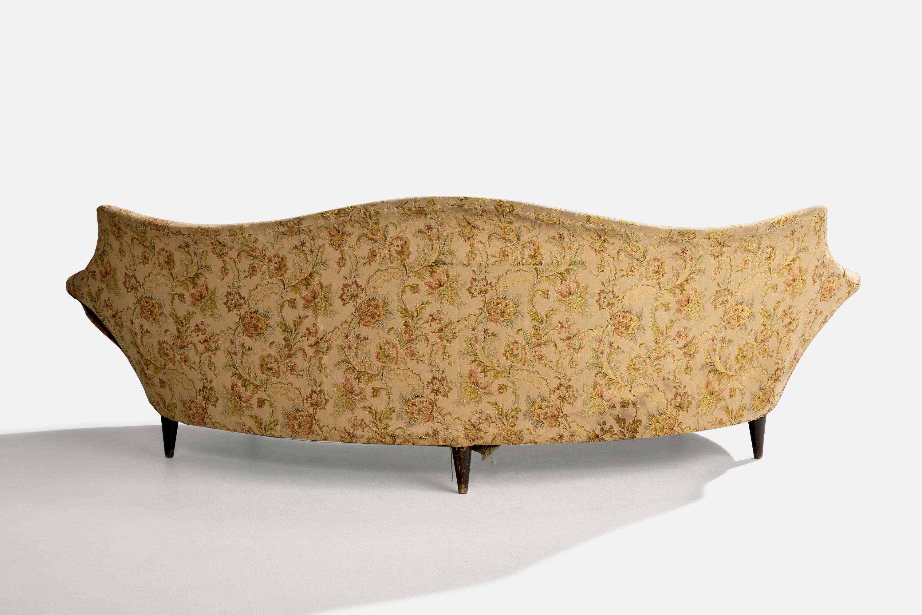 Mid-20th Century Italian Designer, Sofa, Wood, Fabric, Italy, 1940s For Sale
