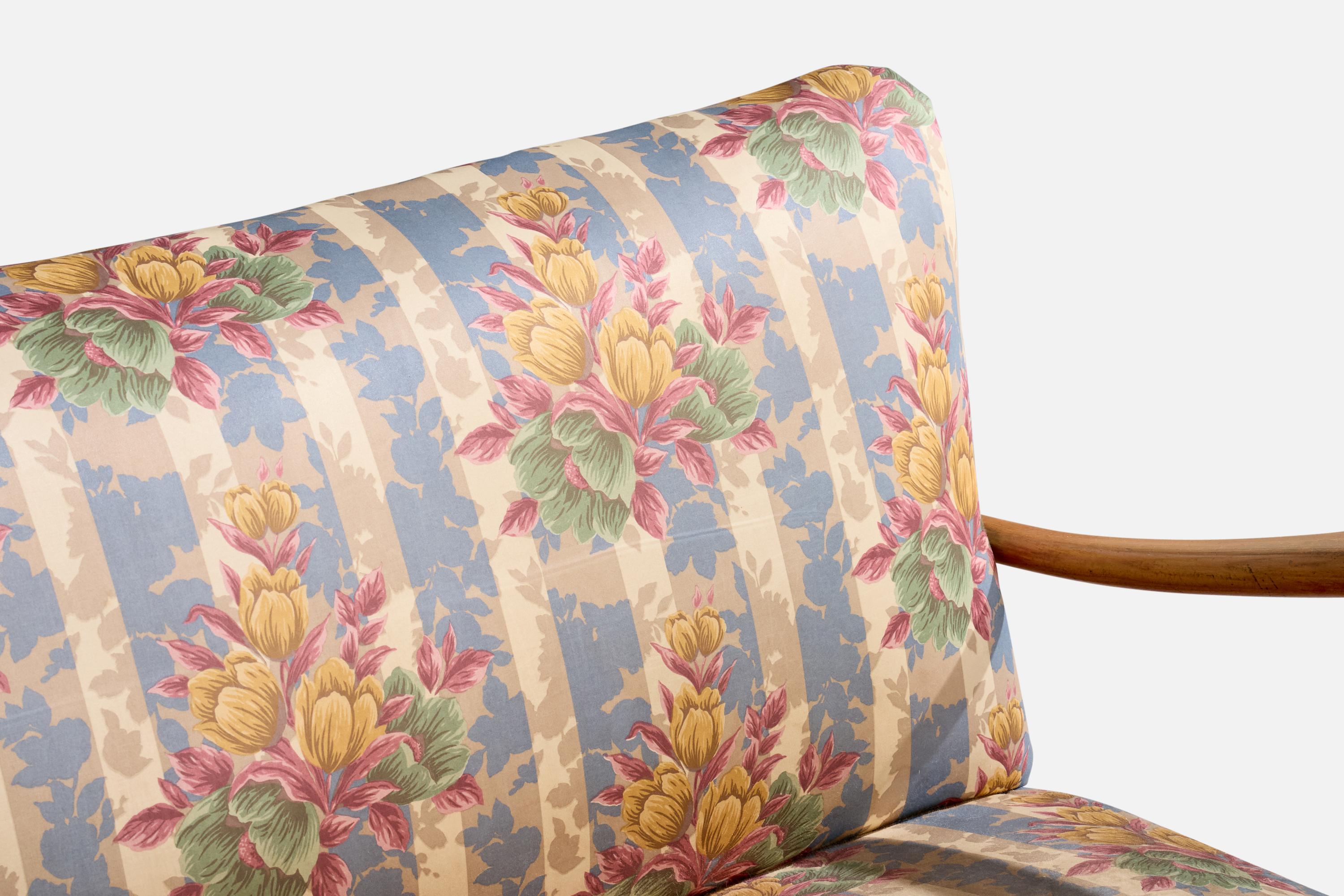 Italian Designer, Sofa, Wood, Fabric, Italy, 1950s For Sale 5