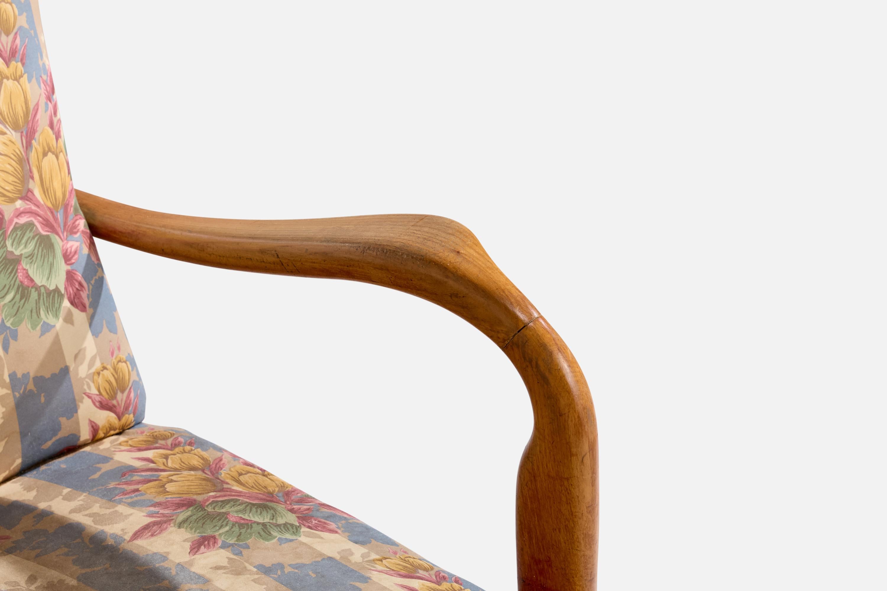 Italian Designer, Sofa, Wood, Fabric, Italy, 1950s For Sale 6
