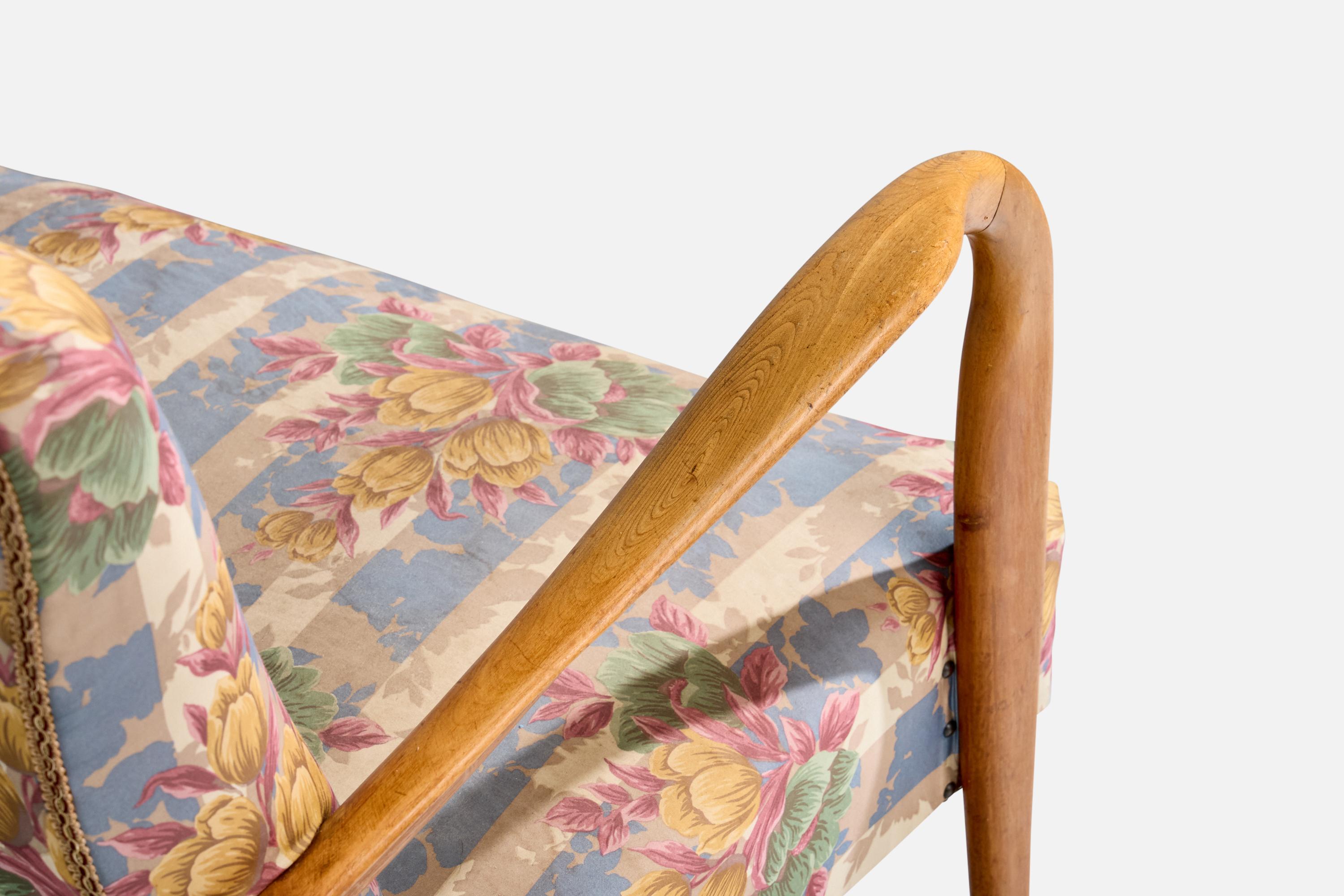 Italian Designer, Sofa, Wood, Fabric, Italy, 1950s For Sale 7