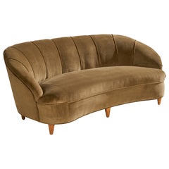 Italian Designer, Sofa, Wood, Fabric, Italy, 1950s