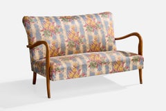 Italienische Designerin, Sofa, Holz, Stoff, Italien, 1950er Jahre