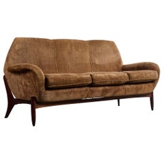 Italian Designer, Sofa, Wood, Velvet, Italy, 1960s