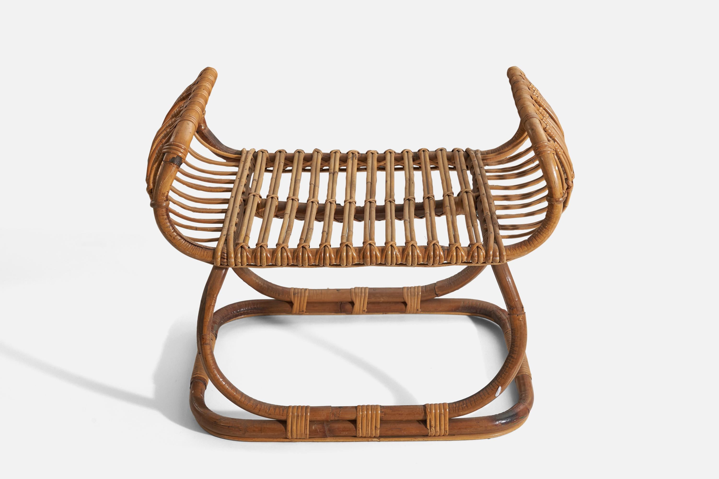 Italian Designer, Stool, Bamboo, Rattan, Italy, 1950s In Good Condition In High Point, NC