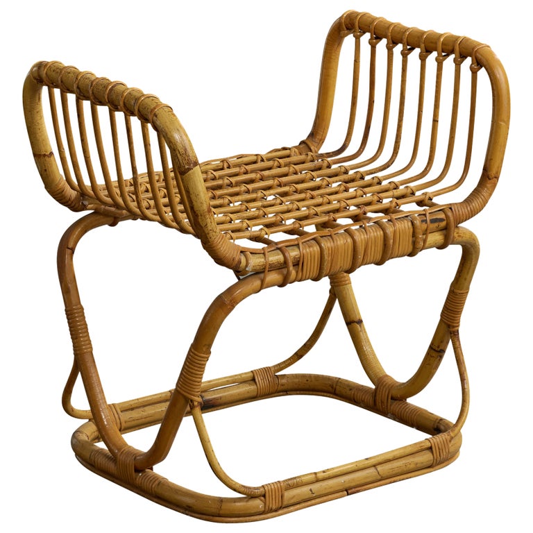 Italienischer Designer, Hocker, Bambus, Rattan, Italien, 1950er Jahre im  Angebot bei 1stDibs Deutschland