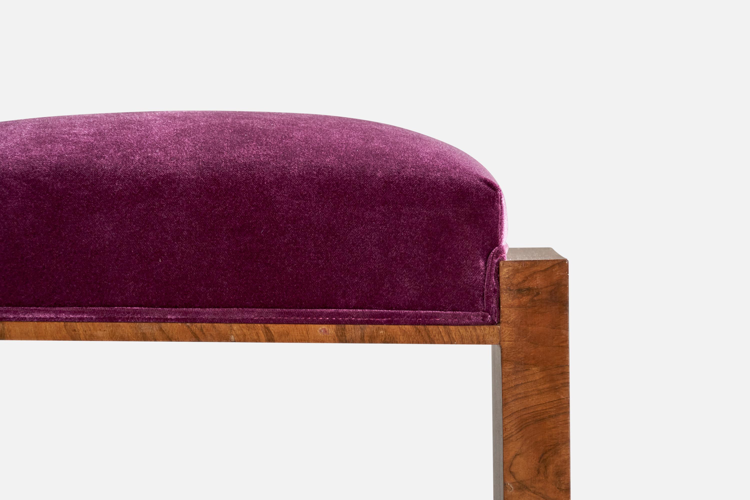 Italian Designer, Stool, Burl Wood, Velvet, Italy, 1930s For Sale 1