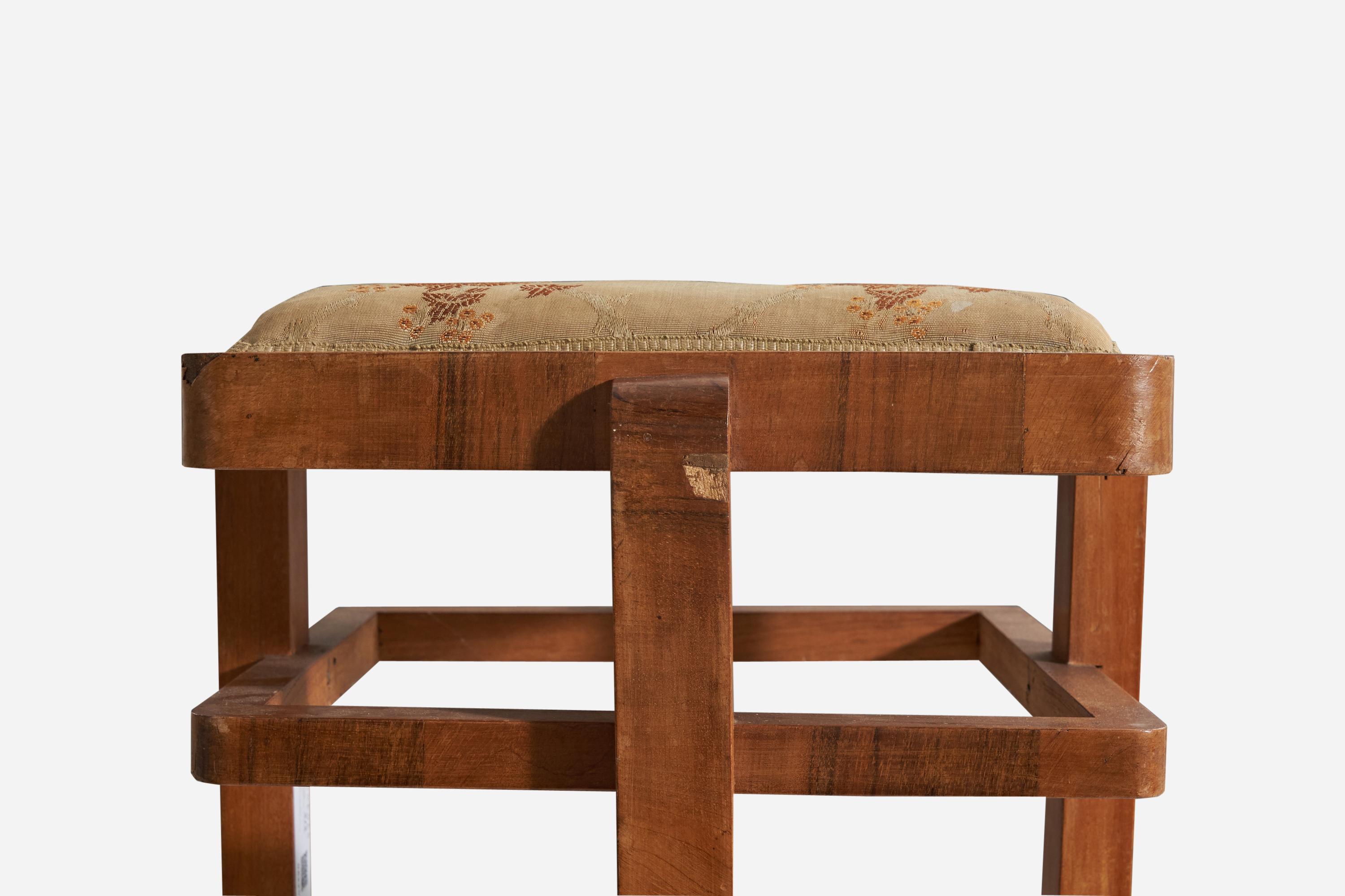 Italian Designer, Stool, Fabric, Wood, Italy, 1940s In Fair Condition For Sale In High Point, NC