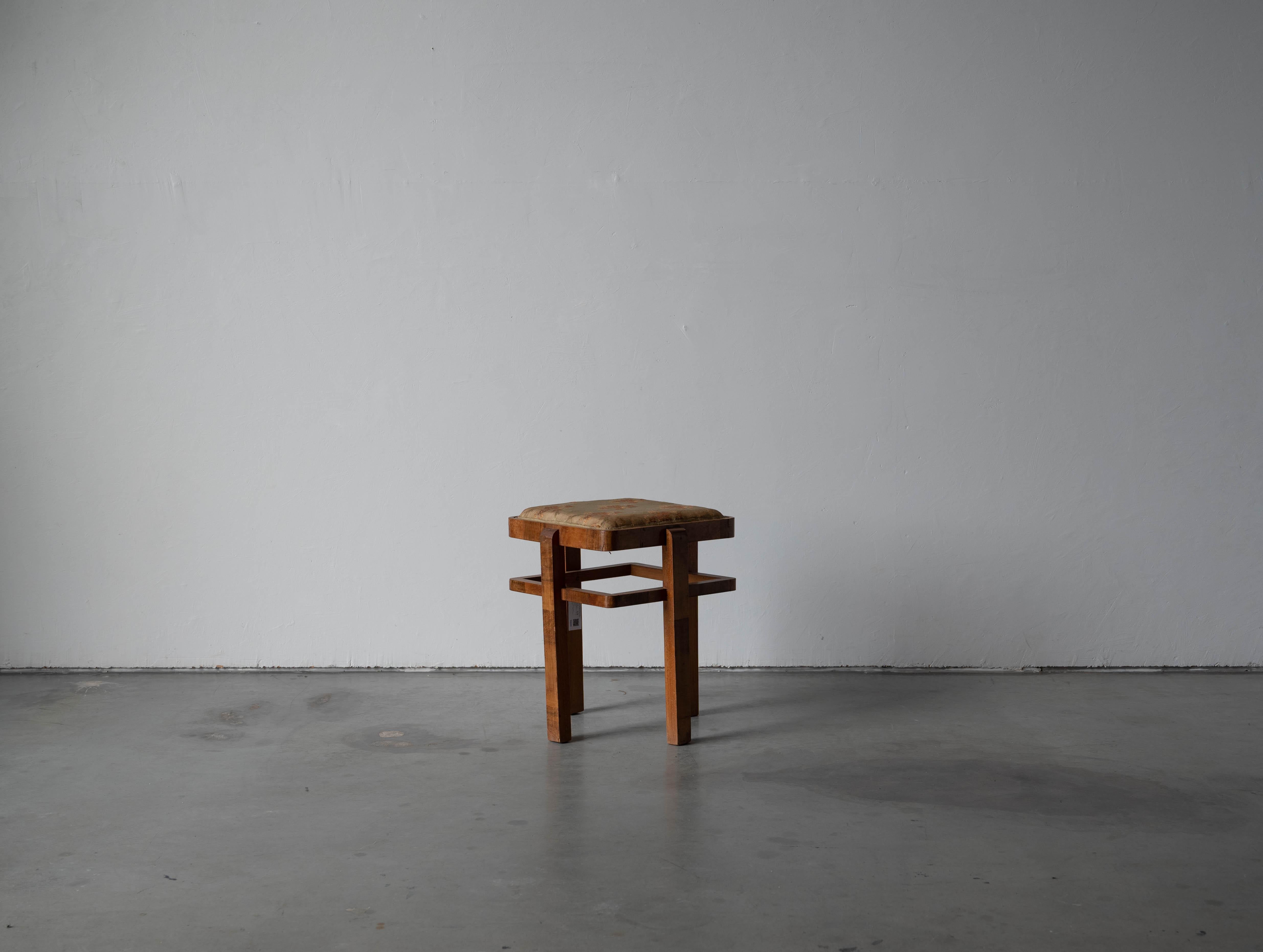 Italian Designer, Stool, Fabric, Wood, Italy, 1940s In Fair Condition In High Point, NC