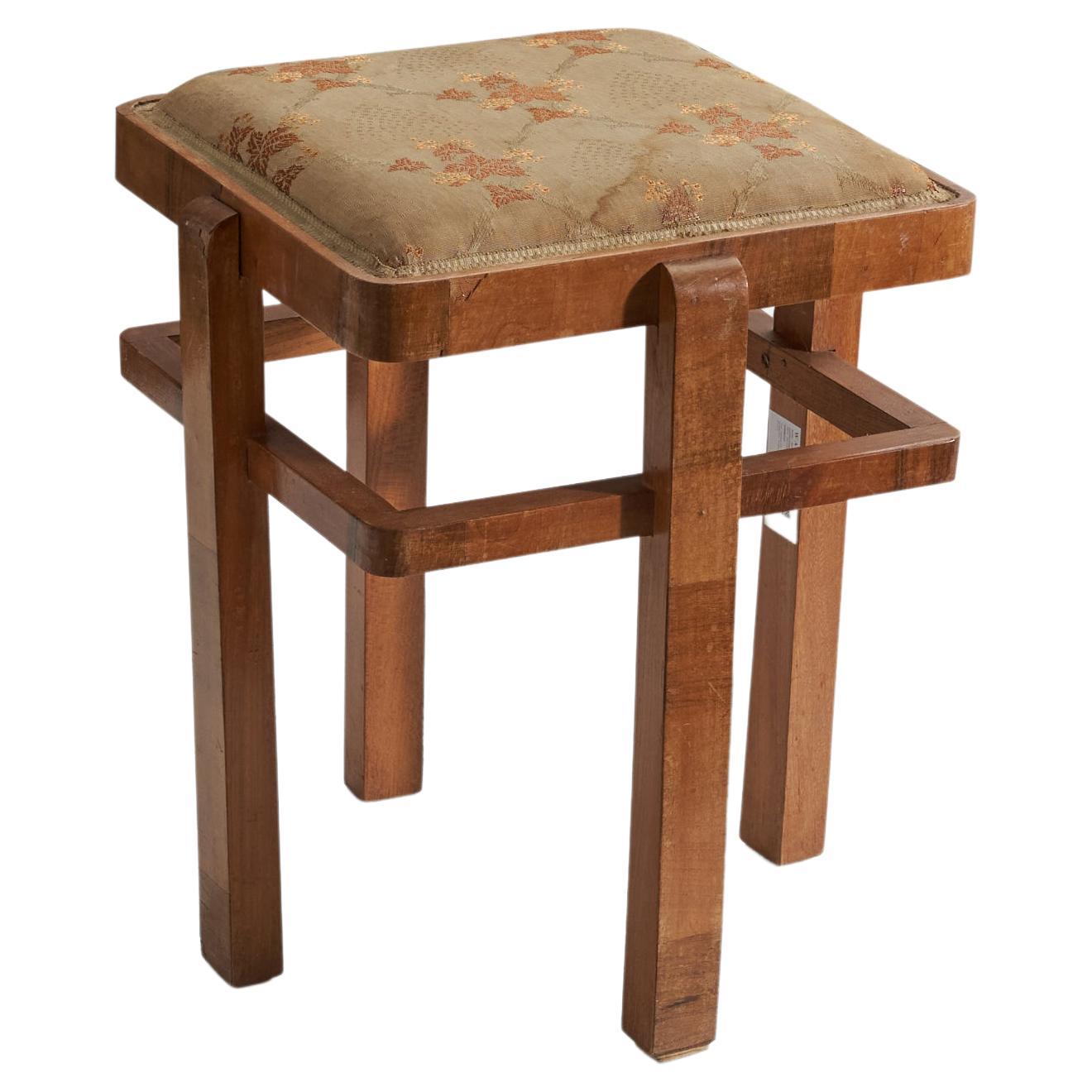 Italian Designer, Stool, Fabric, Wood, Italy, 1940s For Sale