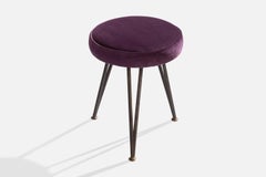Sgabello di design italiano, ferro, velluto, ottone, Italia, anni '50