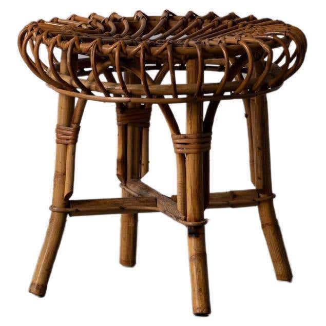 Round Ratta Stool Round Italian Rattan Stool, 1950s For Sale at 1stDibs