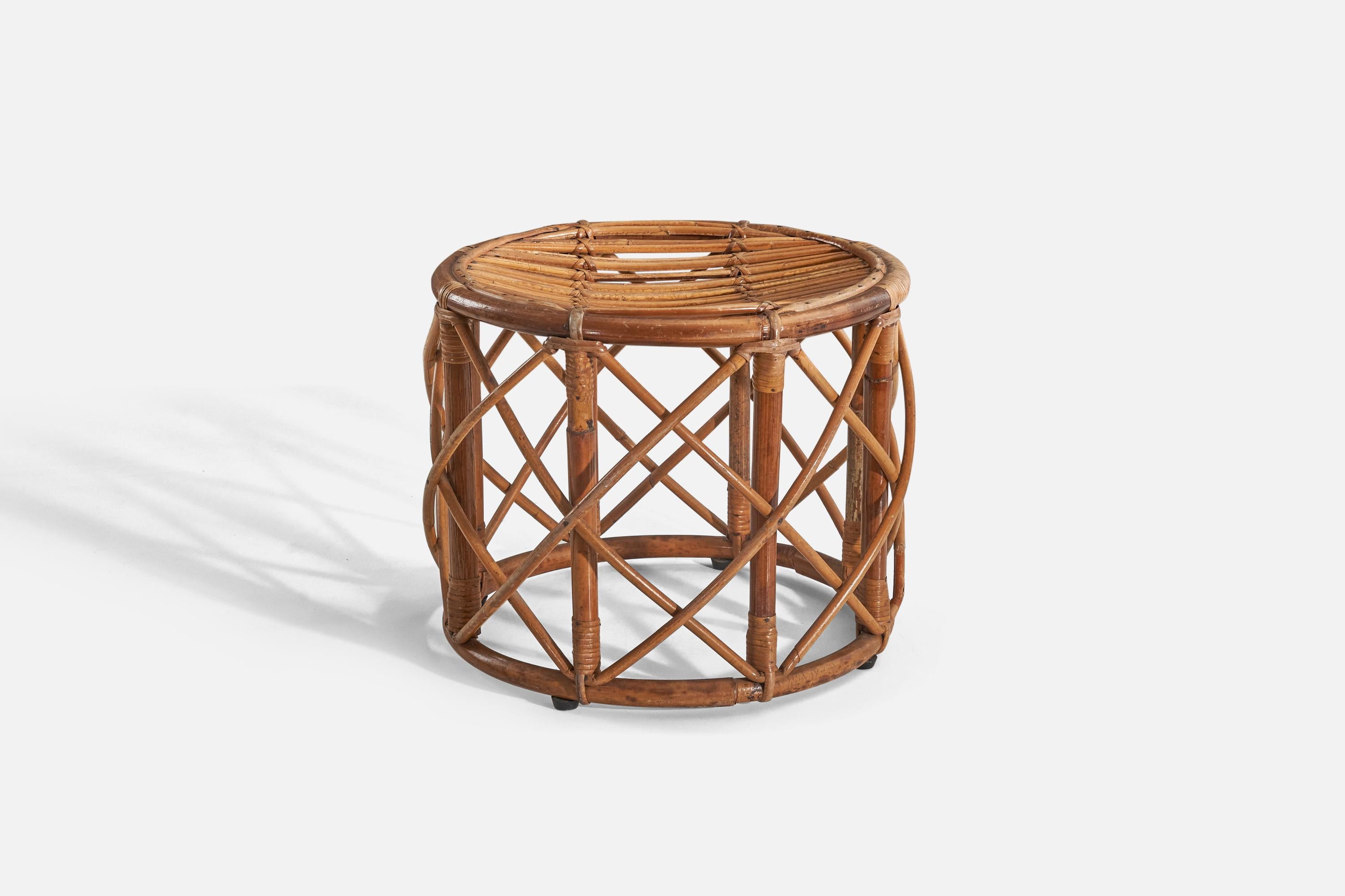 A rattan and bamboo stool designed and produced in Italy, c. 1960s. 

