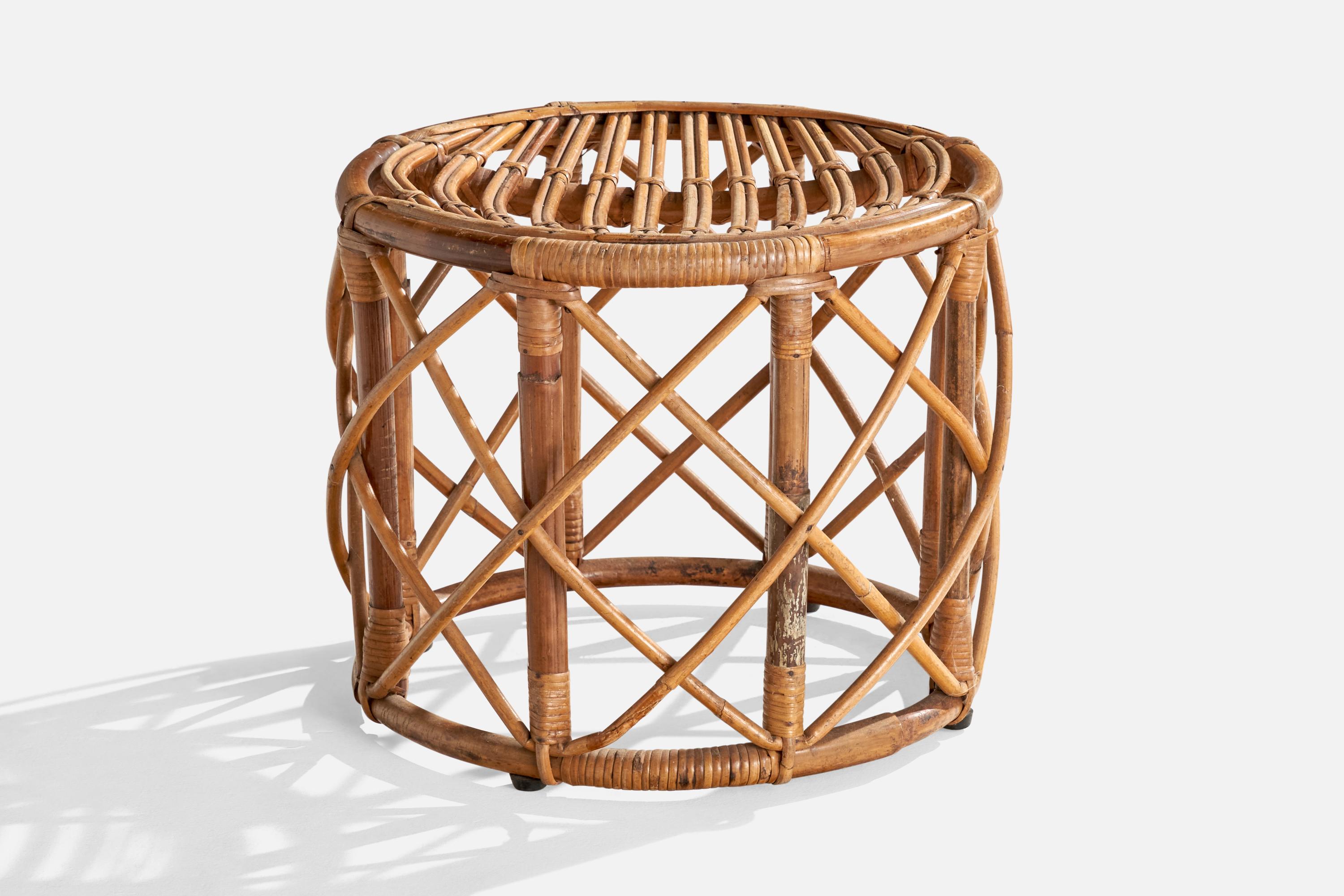Mid-Century Modern Italian Designer, Stool, Rattan, Bamboo, Italy, 1960s For Sale