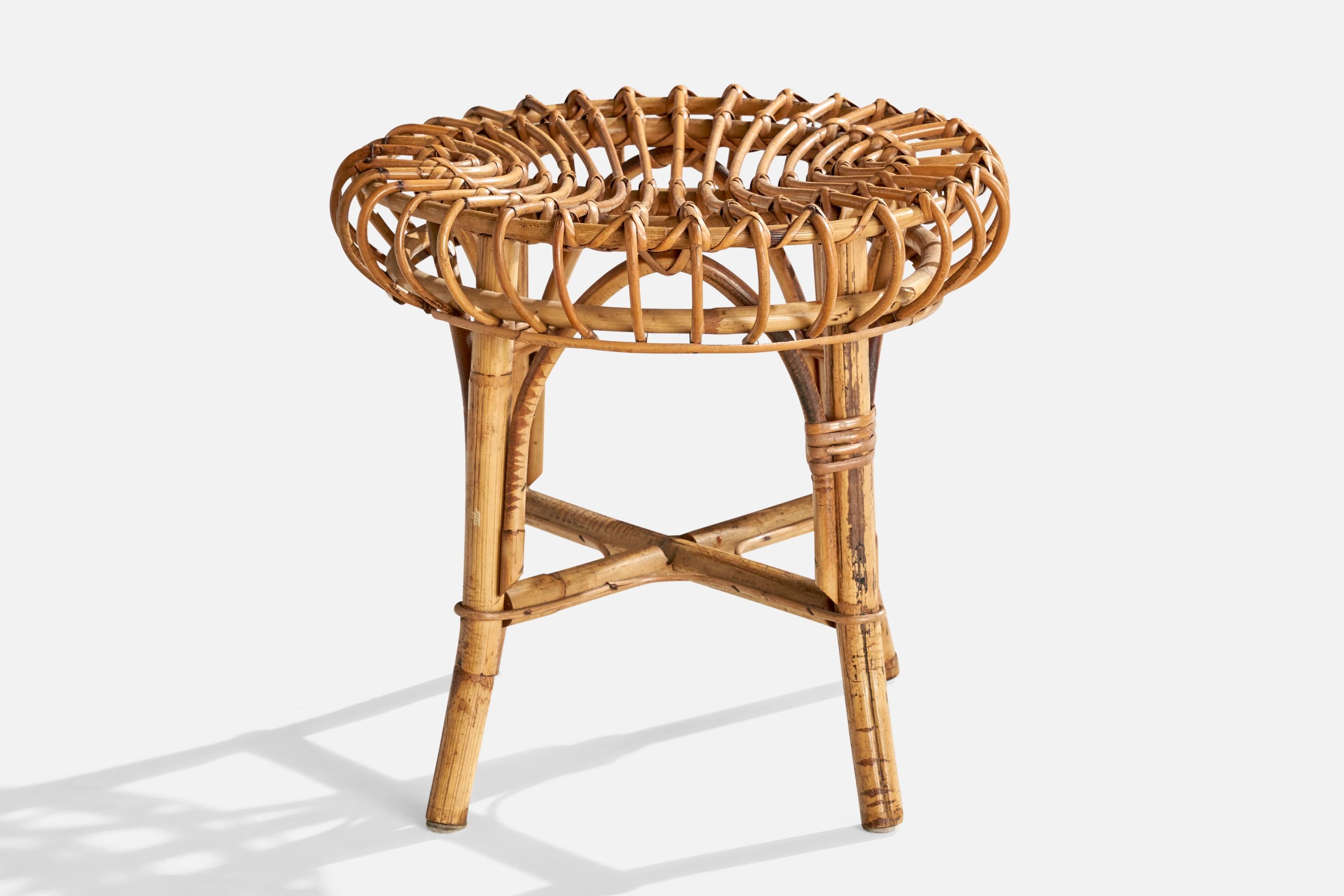 Mid-Century Modern Italian Designer, Stool, Rattan, Bamboo, Italy, 1960s For Sale
