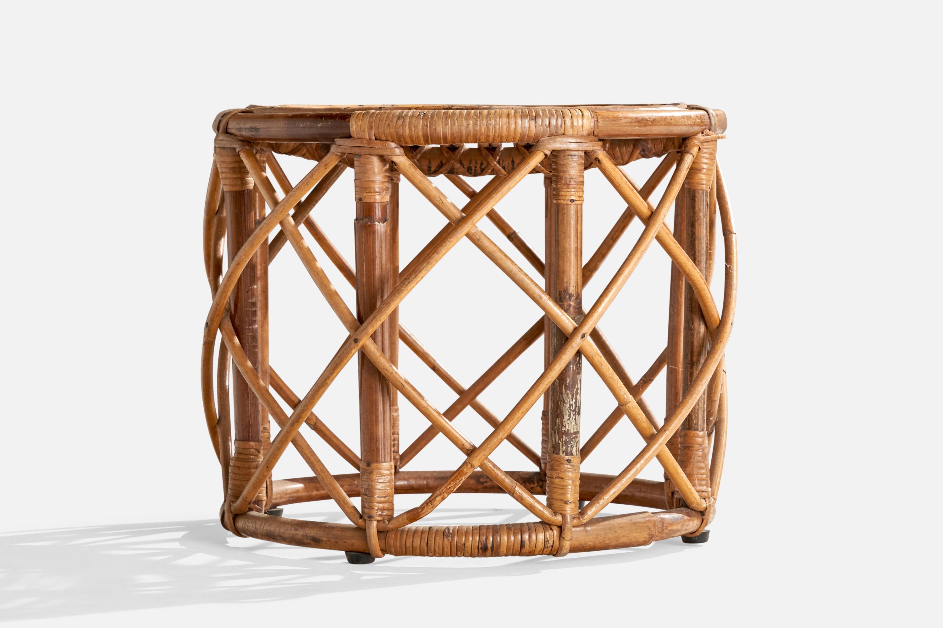 Italian Designer, Stool, Rattan, Bamboo, Italy, 1960s In Good Condition For Sale In High Point, NC