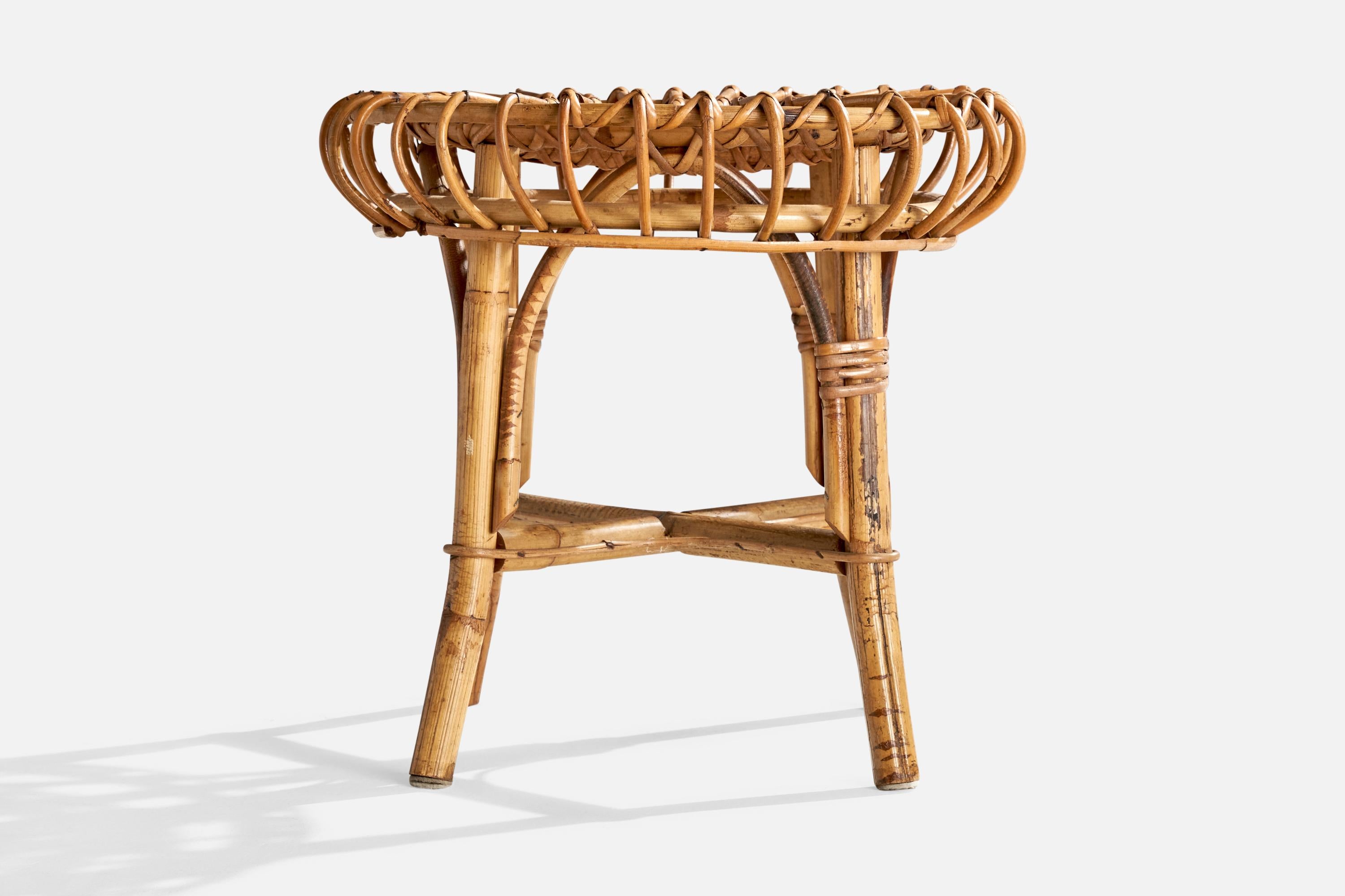 Italian Designer, Stool, Rattan, Bamboo, Italy, 1960s In Good Condition For Sale In High Point, NC