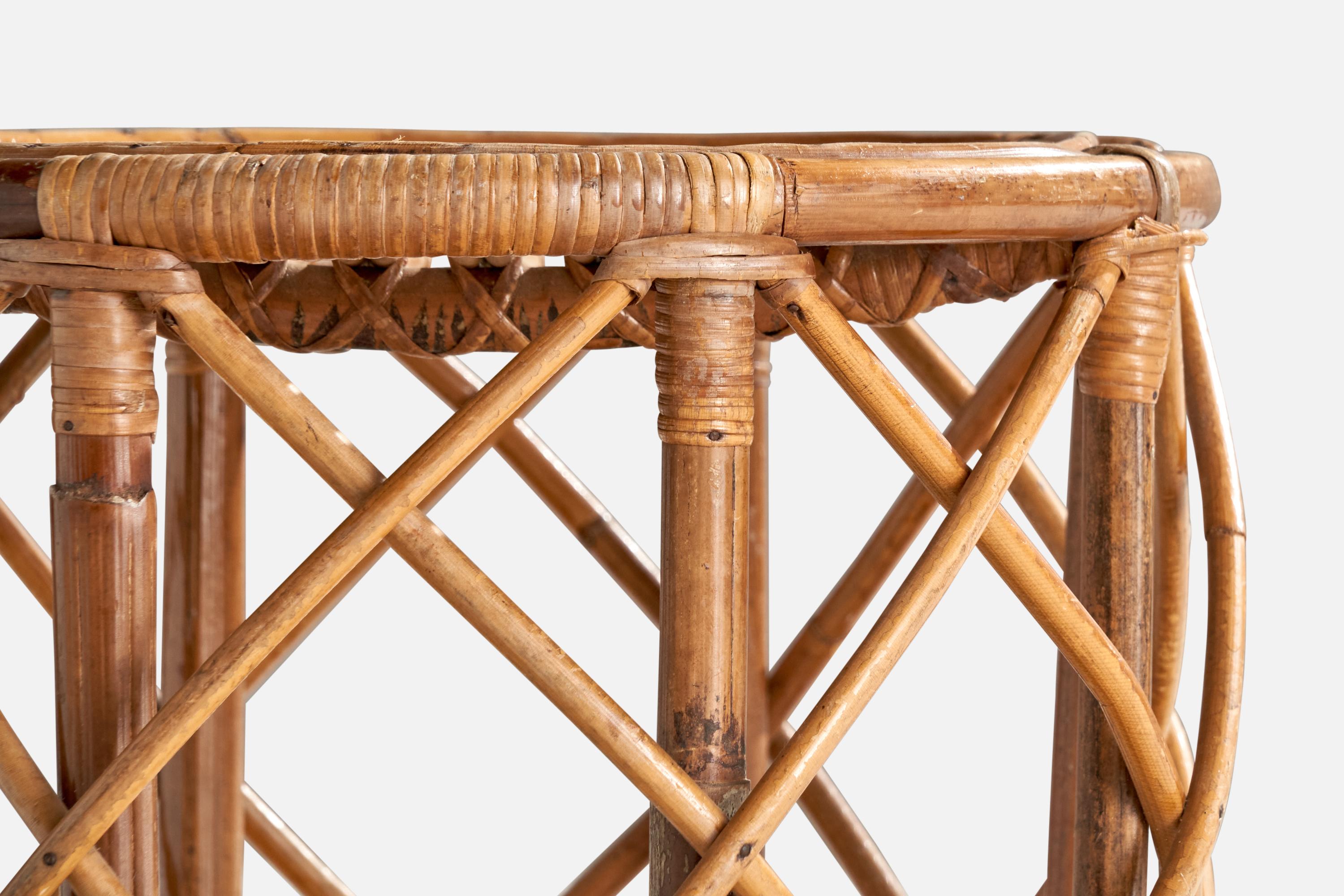Mid-20th Century Italian Designer, Stool, Rattan, Bamboo, Italy, 1960s For Sale