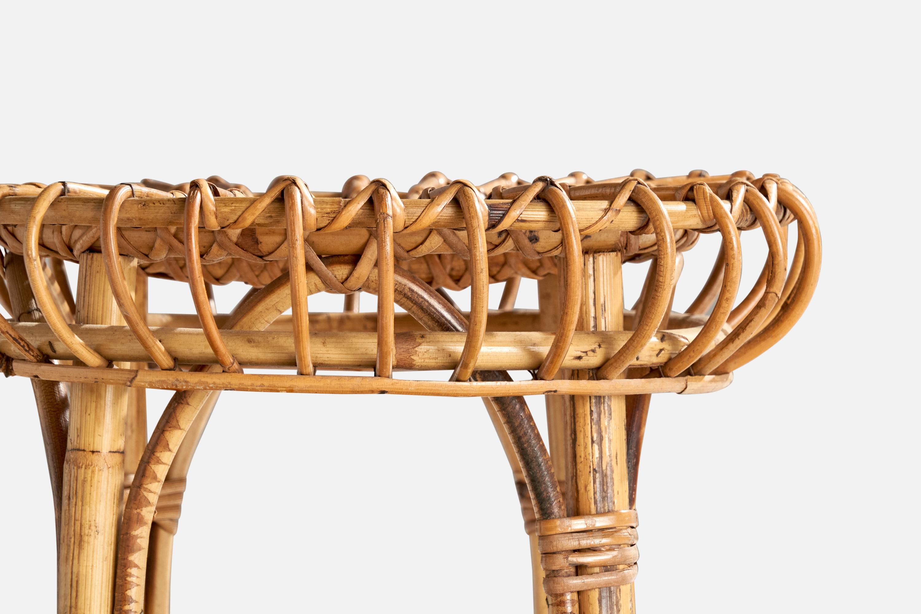 Mid-20th Century Italian Designer, Stool, Rattan, Bamboo, Italy, 1960s For Sale