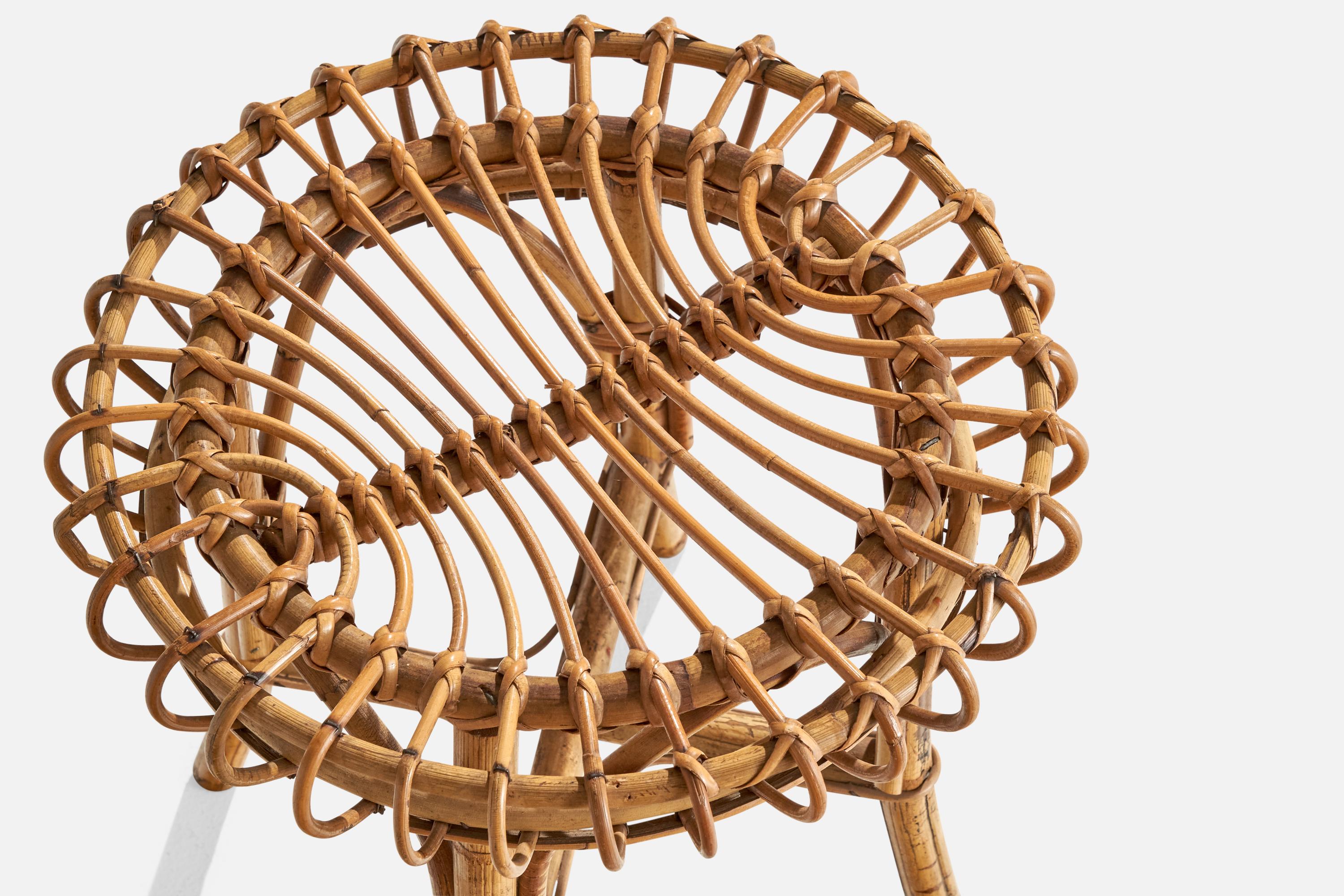 Italian Designer, Stool, Rattan, Bamboo, Italy, 1960s For Sale 3