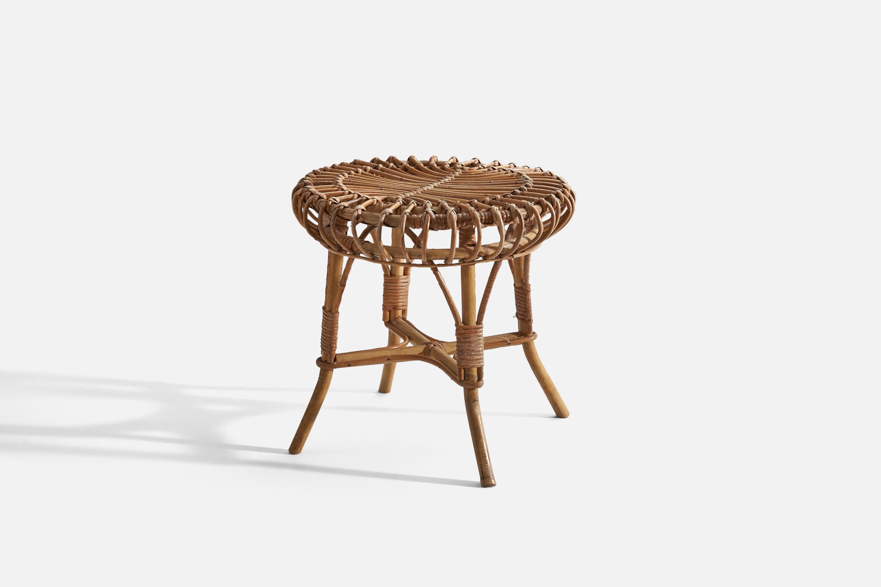 A rattan stool designed and produced in Italy, c. 1950s. 

