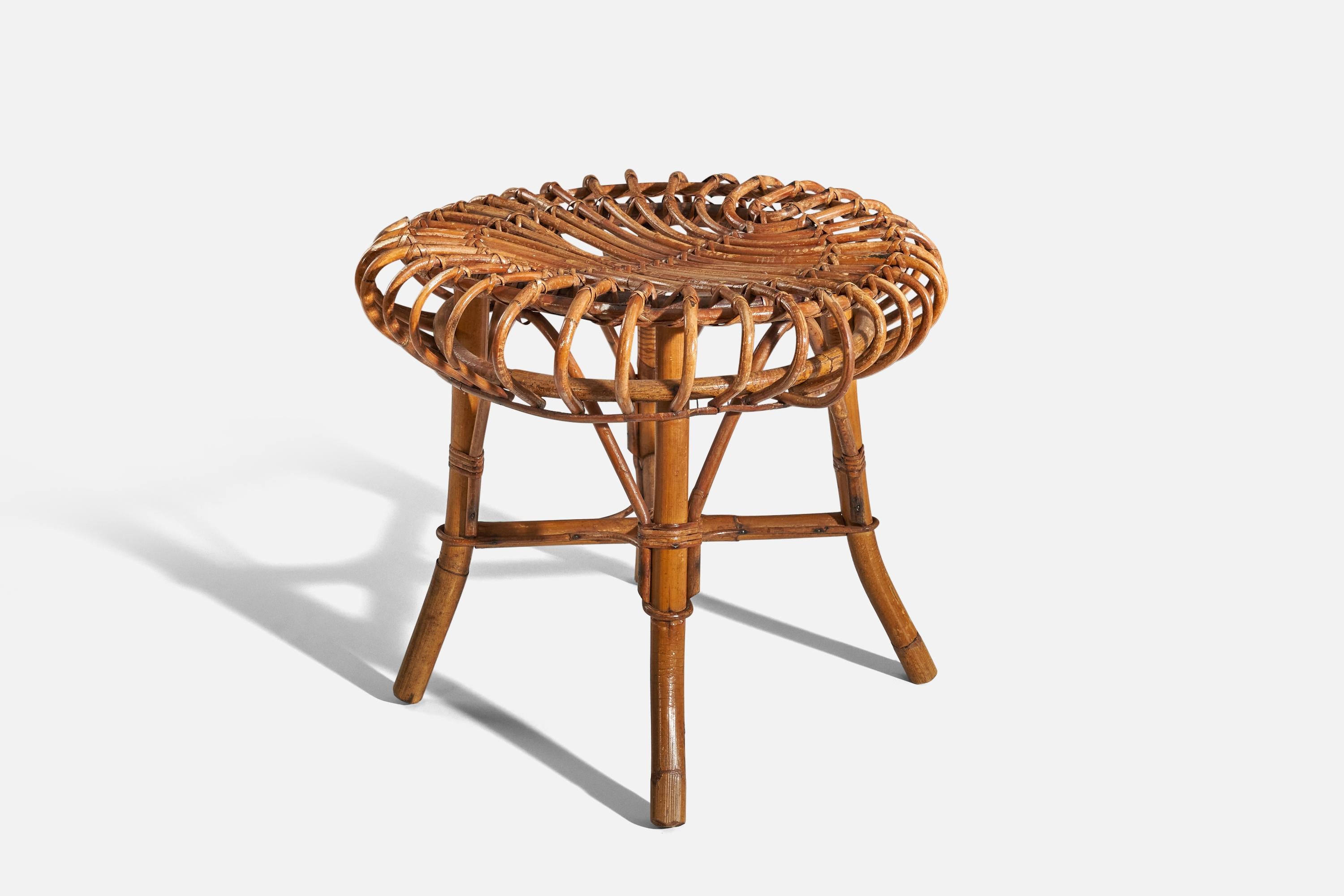 A rattan stool designed and produced in Italy, c. 1950s. 

