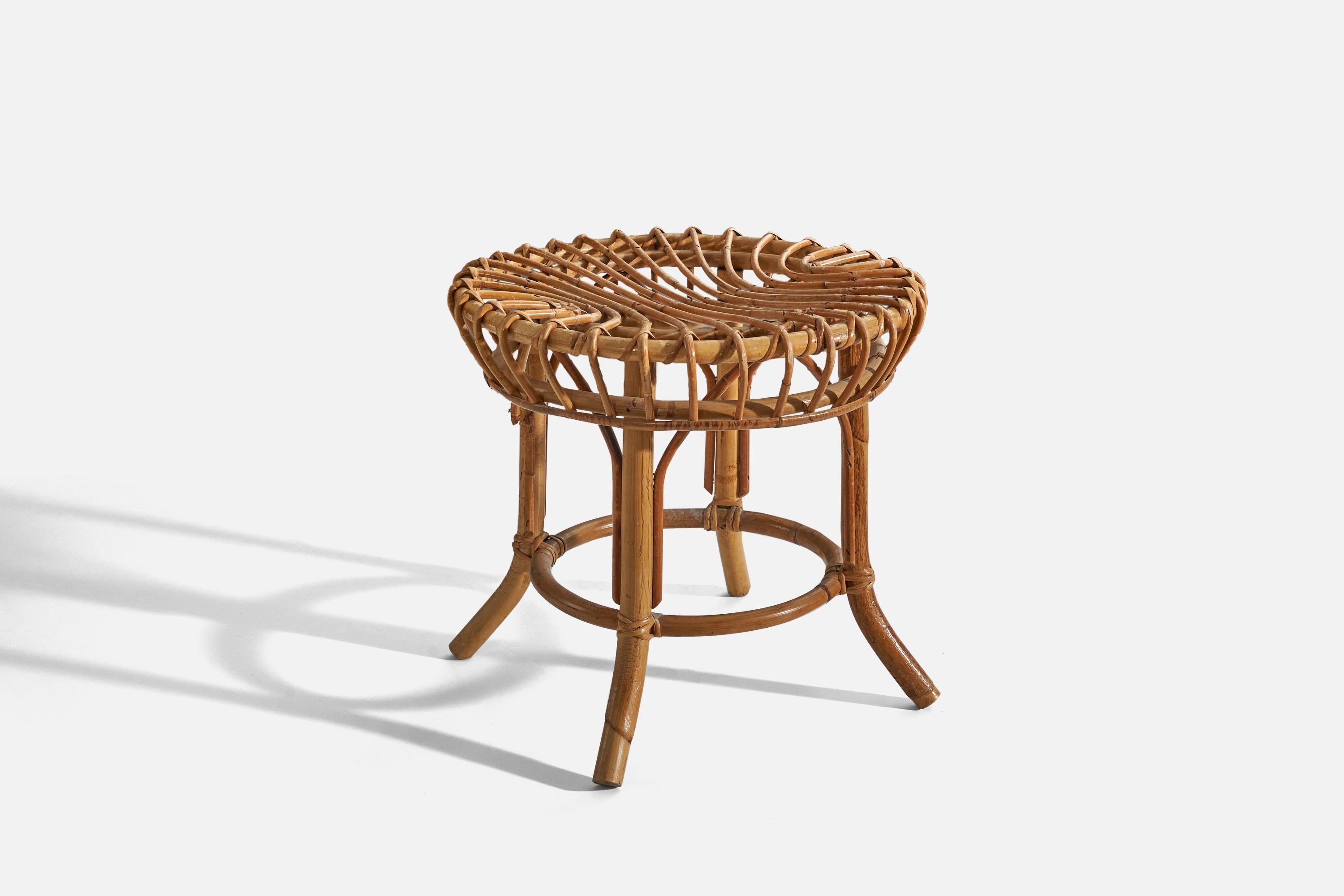 A rattan stool designed and produced in Italy, c. 1950s. 

