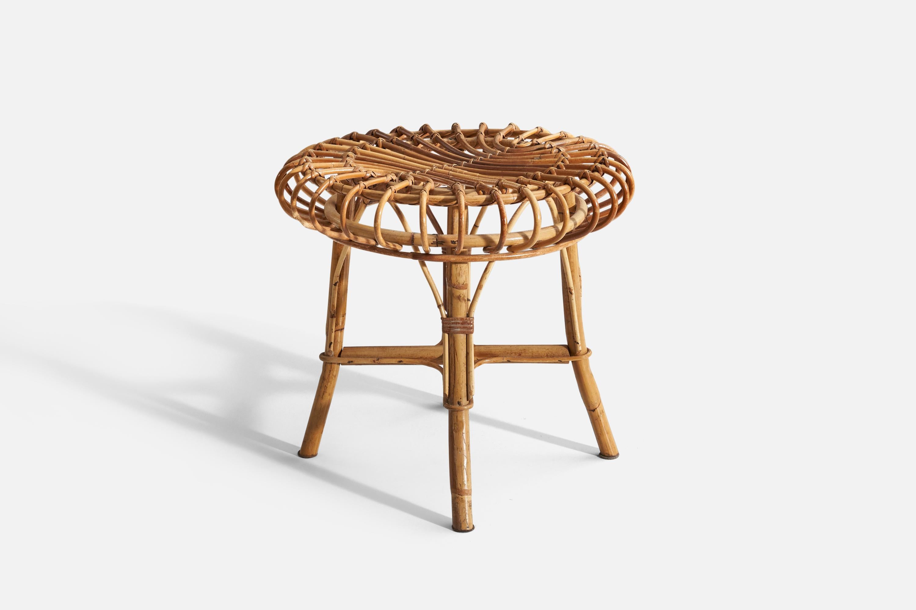 Mid-Century Modern Italian Designer, Stool, Rattan, Italy, 1950s For Sale