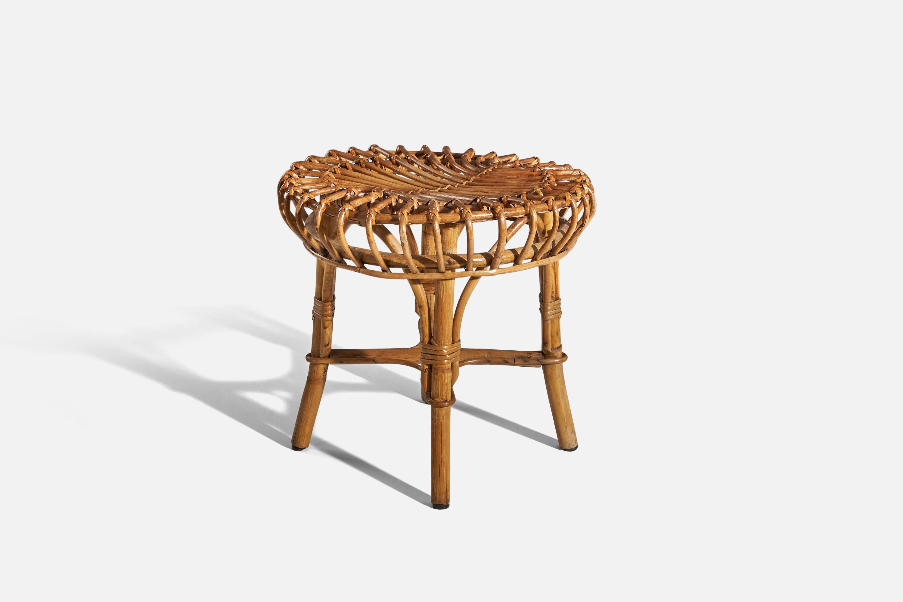 Mid-Century Modern Italian Designer, Stool, Rattan, Italy, 1950s For Sale