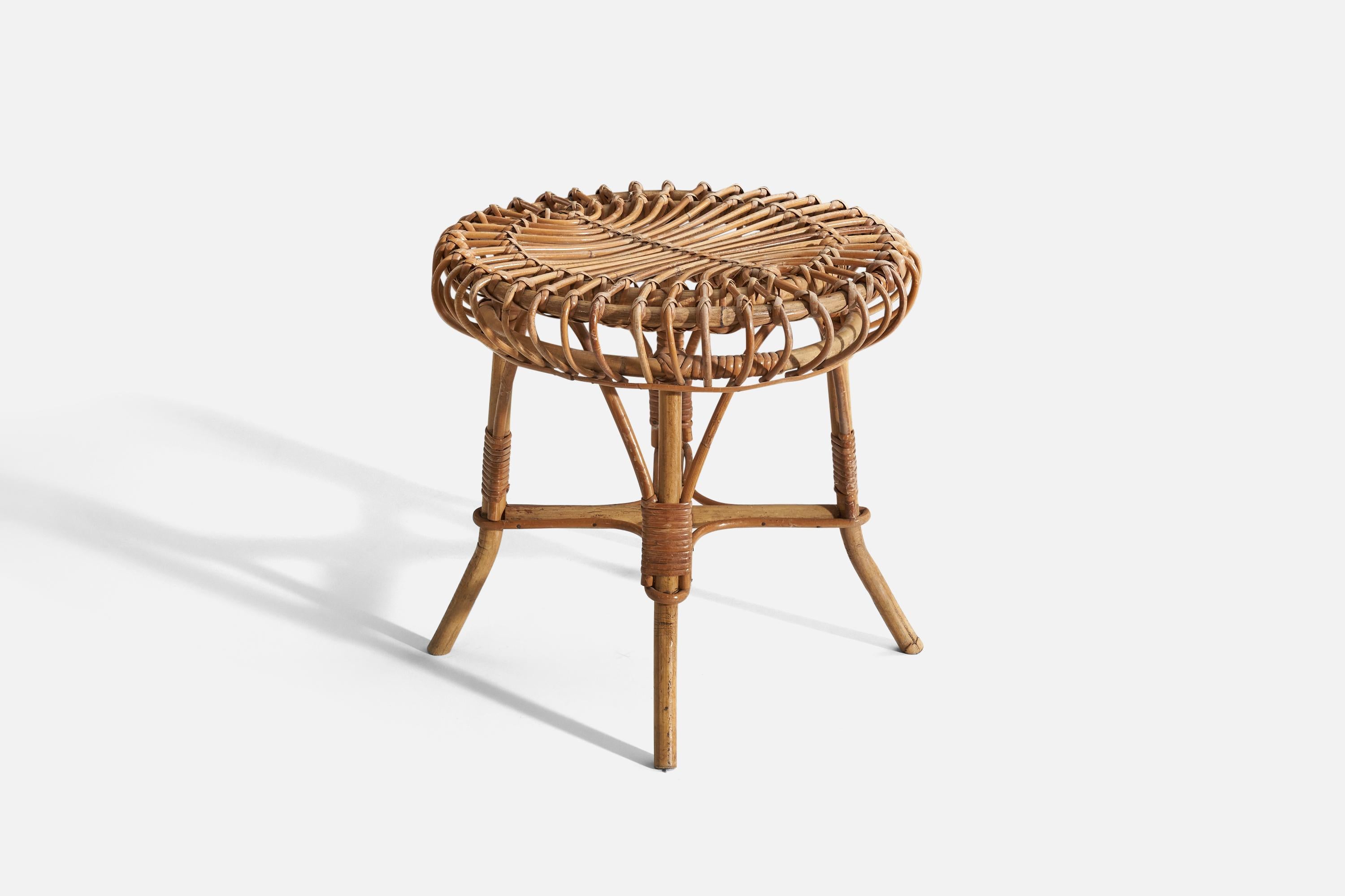 Italian Designer, Stool, Rattan, Italy, 1950s In Good Condition For Sale In High Point, NC