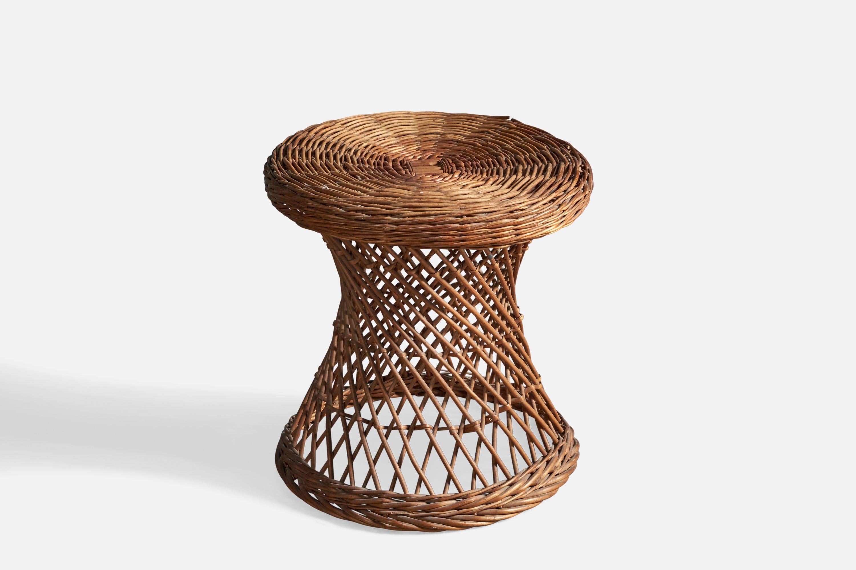 A rattan or wicker stool, designed and produced in Italy, c. 1970s.