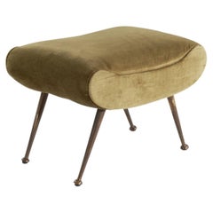 Italian Designer, Stool, Velvet, Brass Italy, 1940s