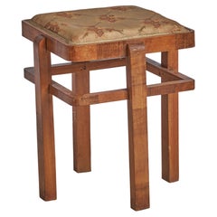 Designer italien, tabouret, noyer, tissu, Italie, années 1930