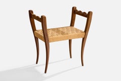 Designer italien, tabouret, noyer, jonc, Italie, années 1940