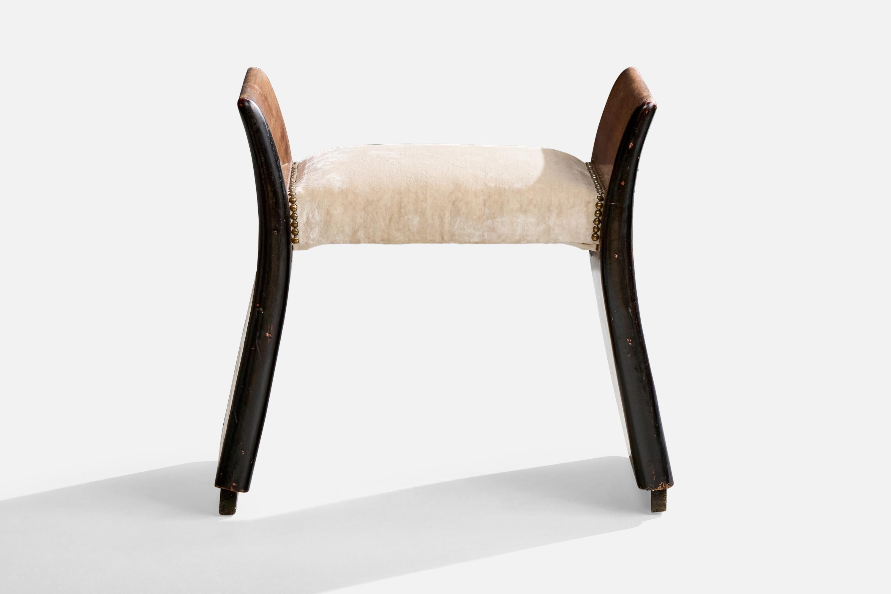 Italian Designer, Stool, Wood, Fabric, Italy, 1930s In Good Condition For Sale In High Point, NC