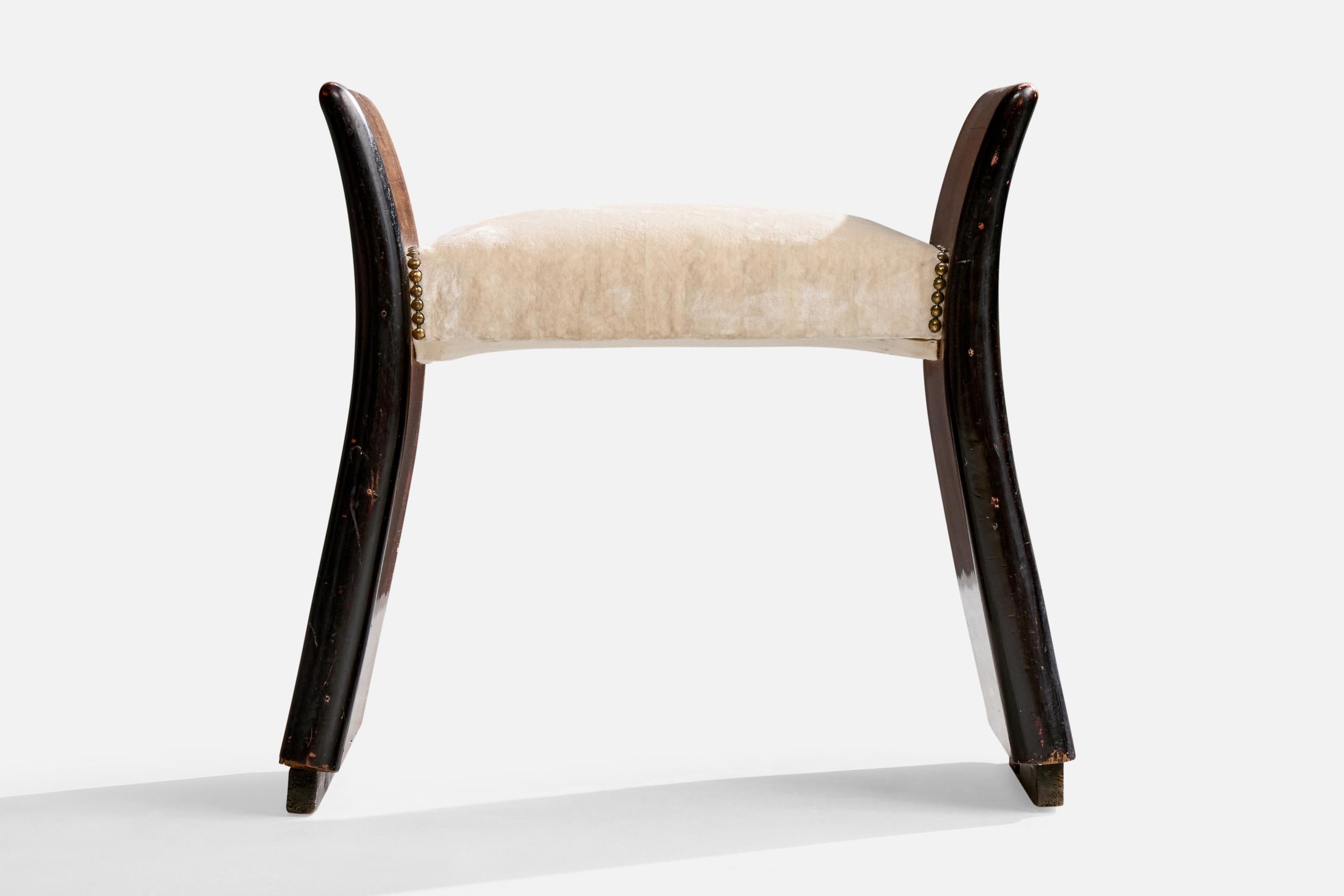 Mid-20th Century Italian Designer, Stool, Wood, Fabric, Italy, 1930s For Sale