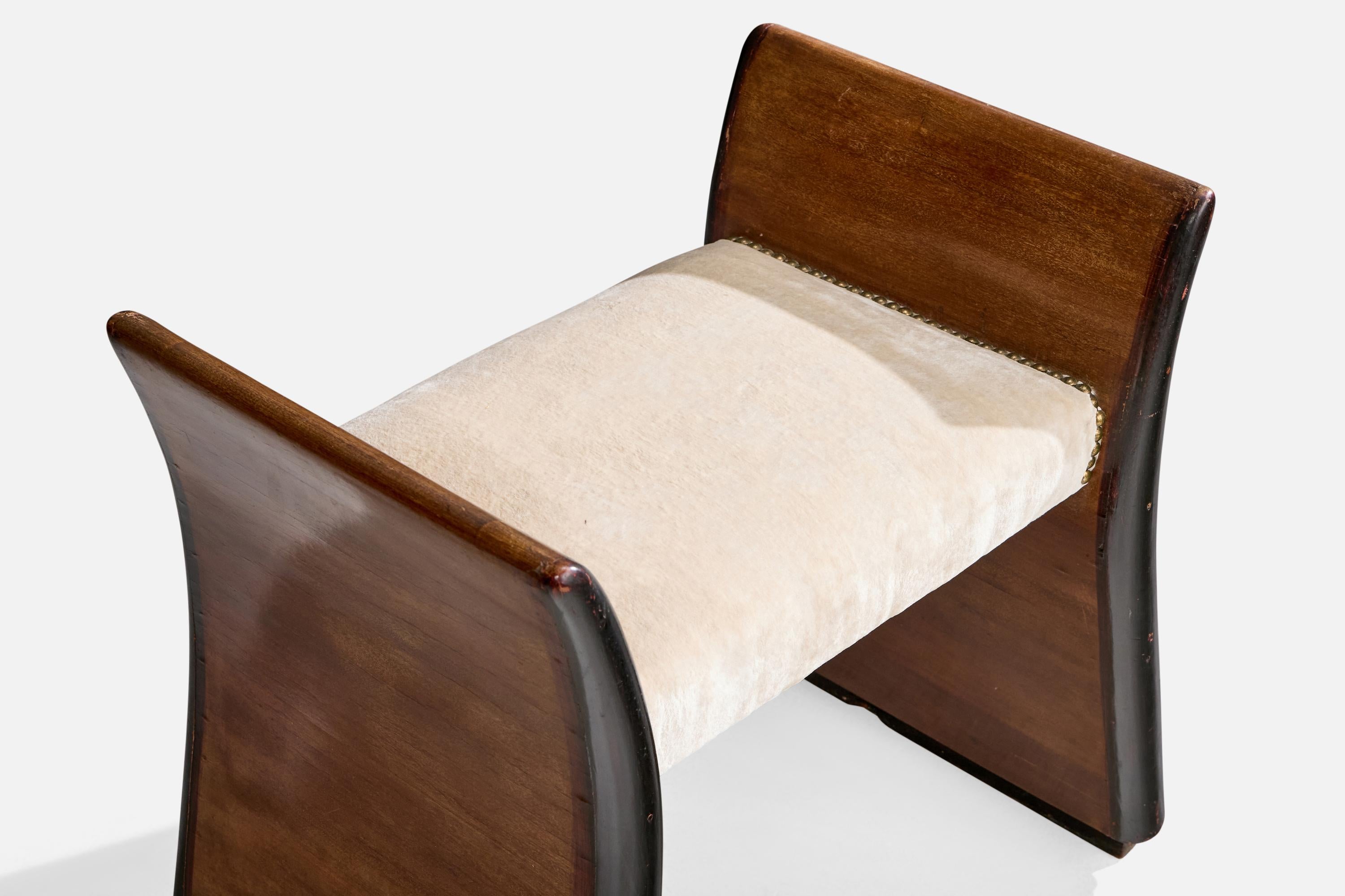 Italian Designer, Stool, Wood, Fabric, Italy, 1930s For Sale 3