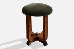 Diseñador italiano, taburete, madera, mohair, Italia, década de 1930