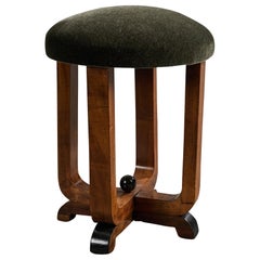 Diseñador italiano, taburete, madera, mohair, Italia, década de 1930