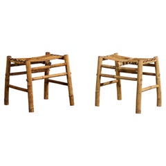Diseñador italiano, taburetes, bambú, ratán, Italia, década de 1950